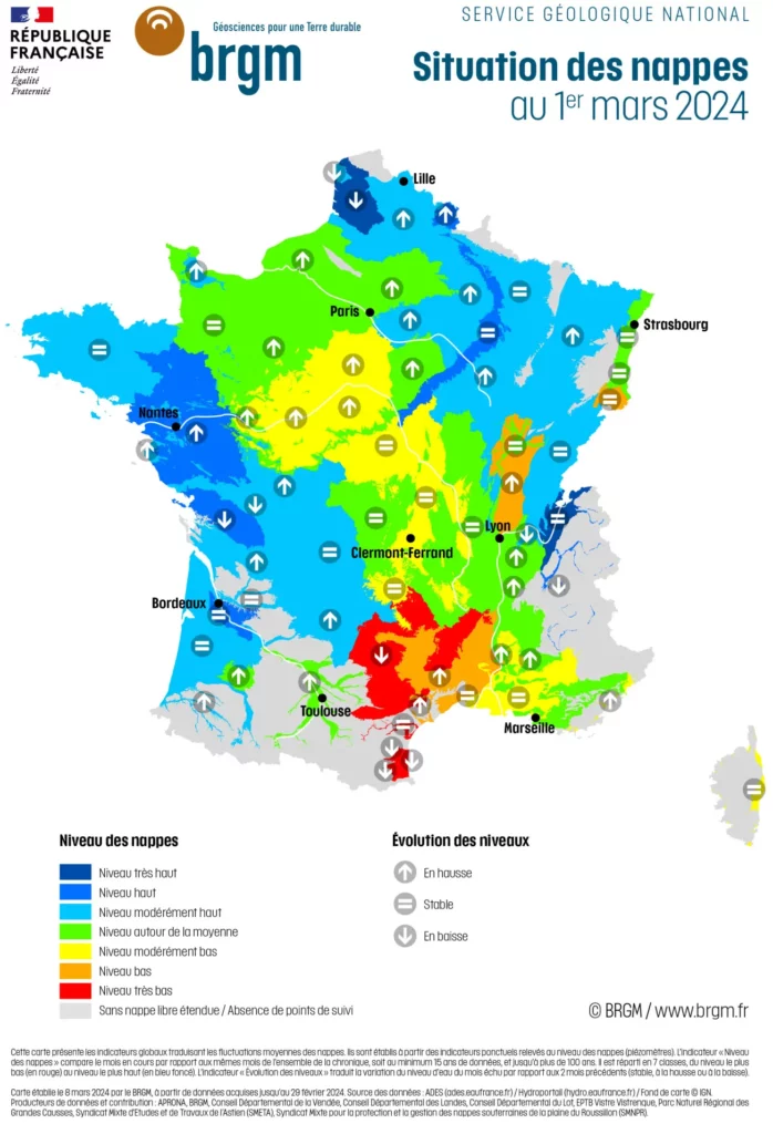 Situations des nappes d'eau souterraines au 1er mars 2024